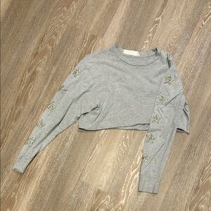 Gray Cropped Sweatshirt with Star Embellishments